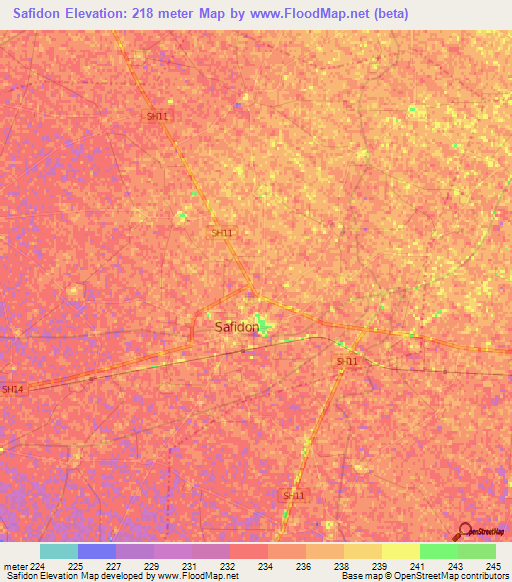 Safidon,India Elevation Map