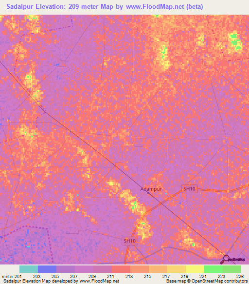 Sadalpur,India Elevation Map