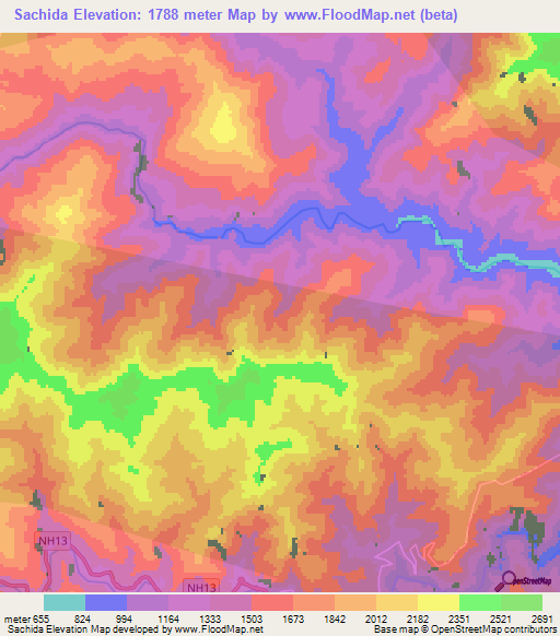 Sachida,India Elevation Map