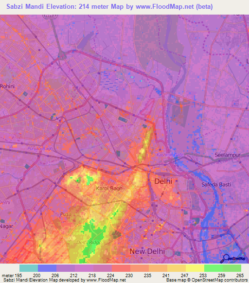 Sabzi Mandi,India Elevation Map