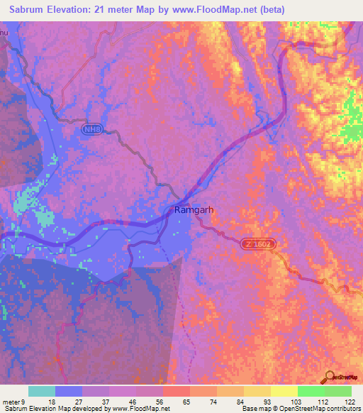 Sabrum,India Elevation Map