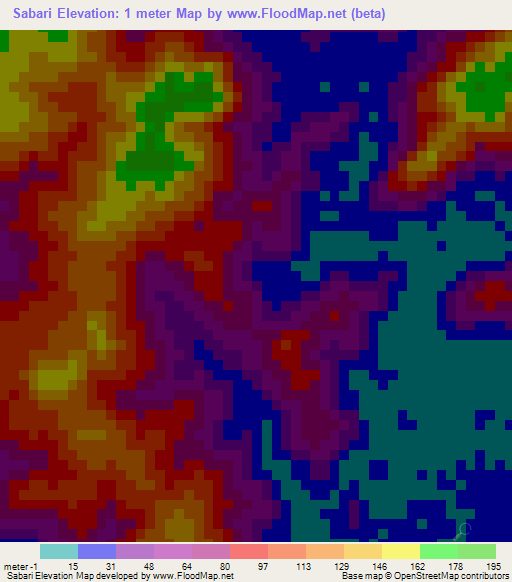 Sabari,India Elevation Map