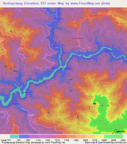Rudraprayag,India Elevation Map