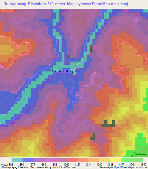 Rudraprayag,India Elevation Map