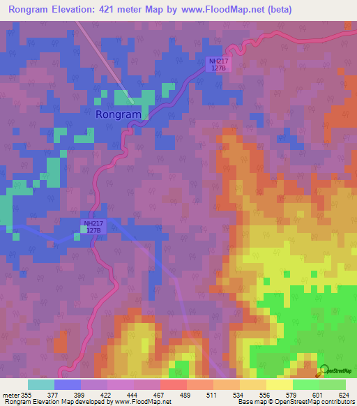 Rongram,India Elevation Map
