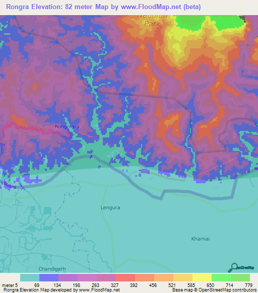 Rongra,India Elevation Map