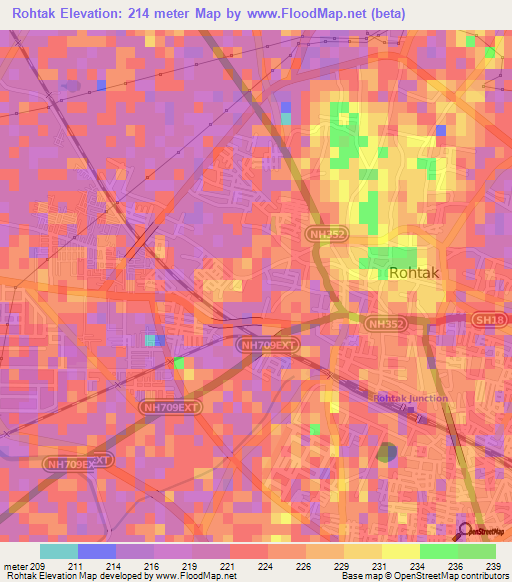 Rohtak,India Elevation Map