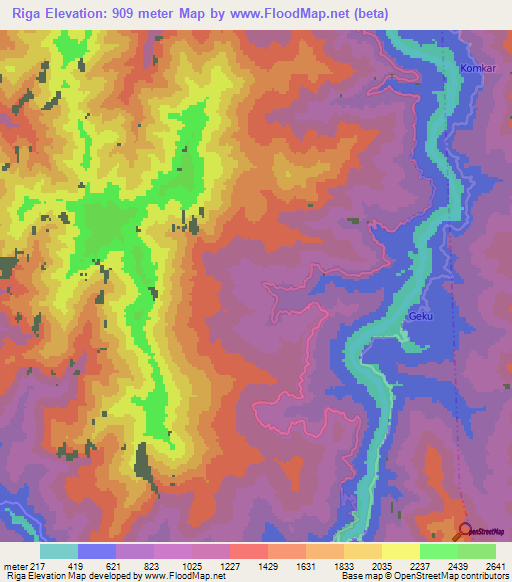 Riga,India Elevation Map