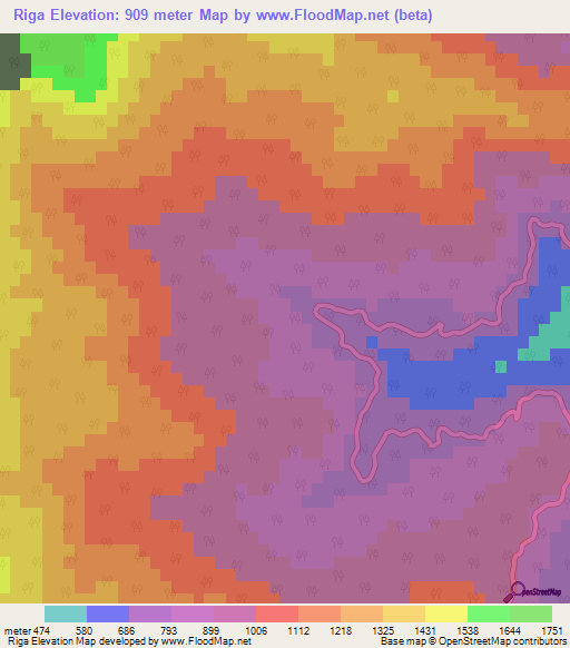 Riga,India Elevation Map