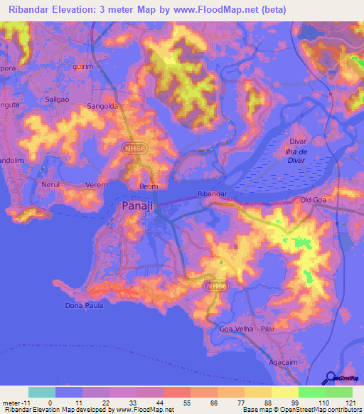 Ribandar,India Elevation Map