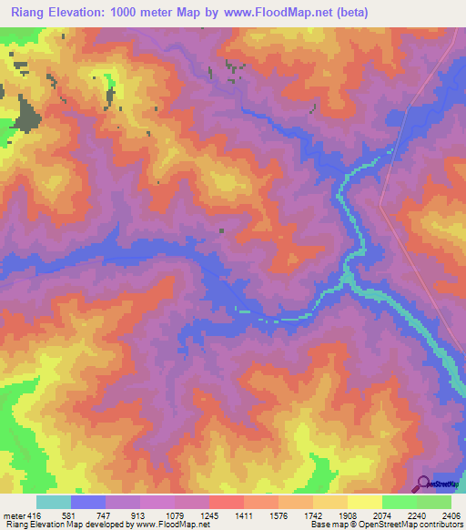 Riang,India Elevation Map