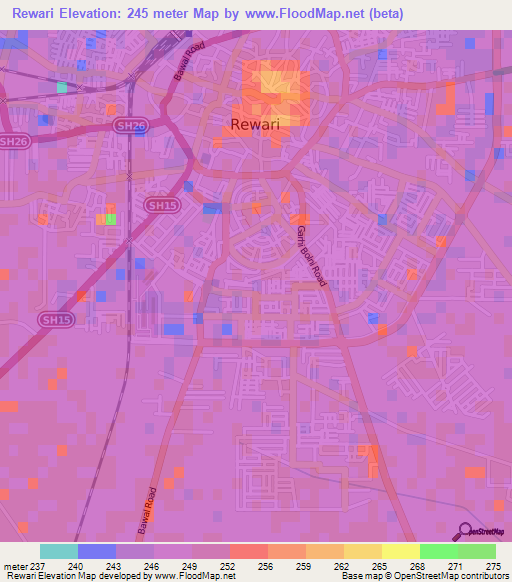 Rewari,India Elevation Map