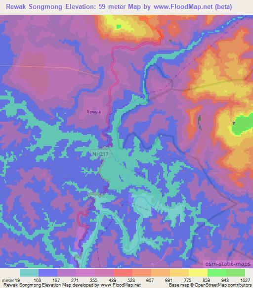 Rewak Songmong,India Elevation Map