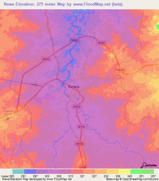 Rewa,India Elevation Map