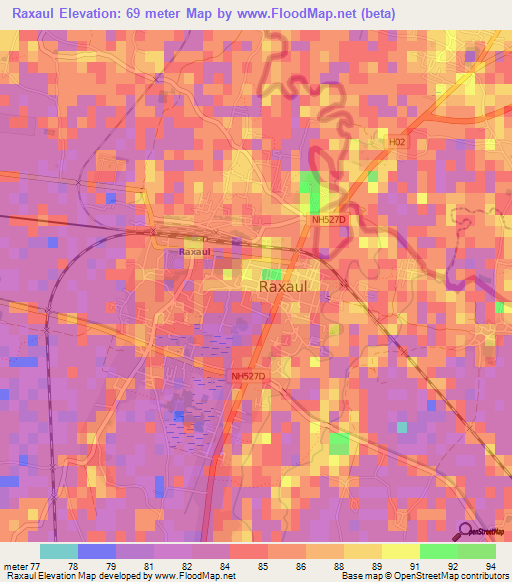 Raxaul,India Elevation Map