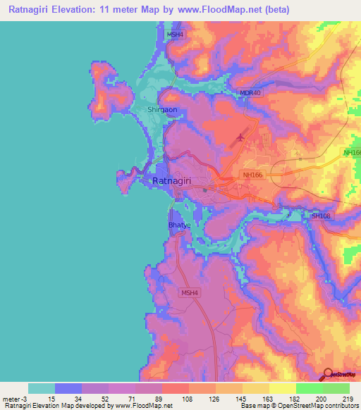 Ratnagiri,India Elevation Map
