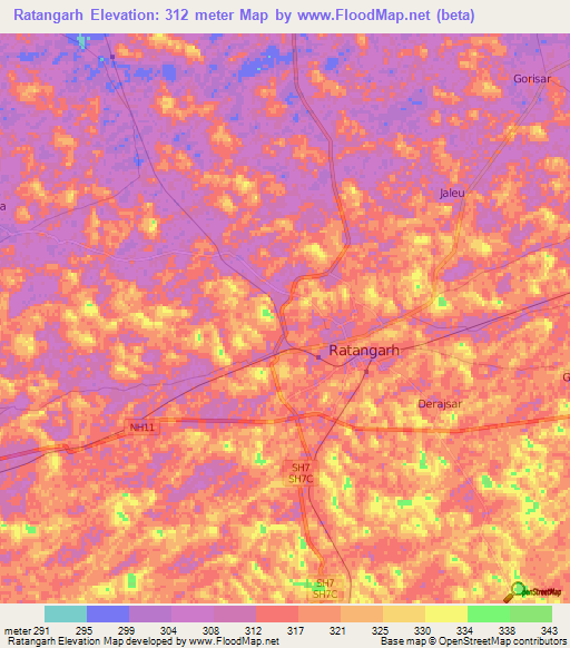 Ratangarh,India Elevation Map