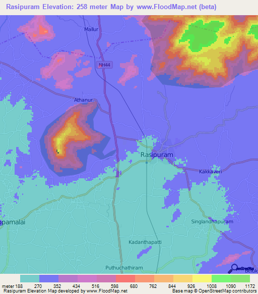 Rasipuram,India Elevation Map