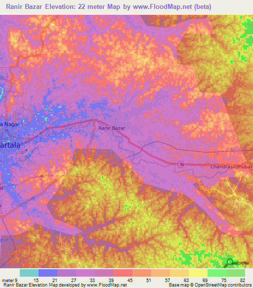 Ranir Bazar,India Elevation Map