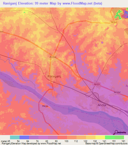 Raniganj,India Elevation Map