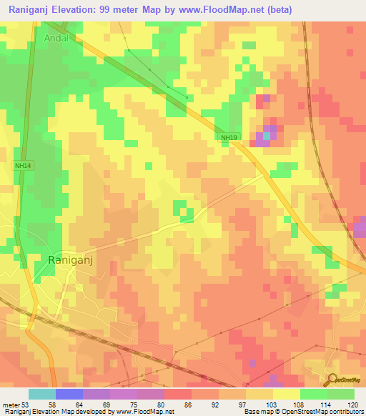 Raniganj,India Elevation Map
