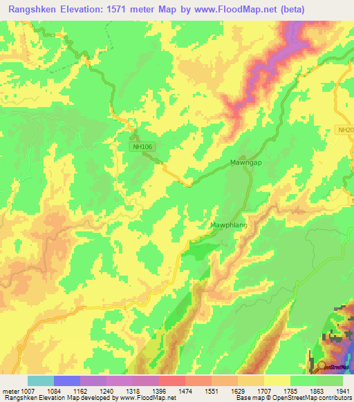 Rangshken,India Elevation Map