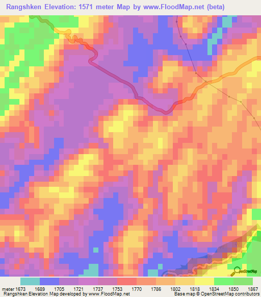 Rangshken,India Elevation Map