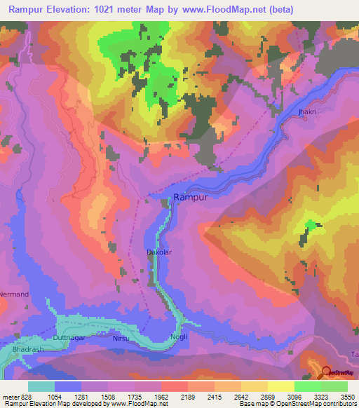 Rampur,India Elevation Map