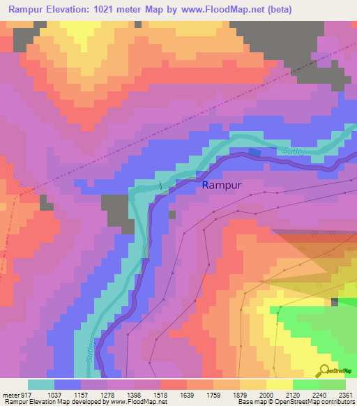 Rampur,India Elevation Map