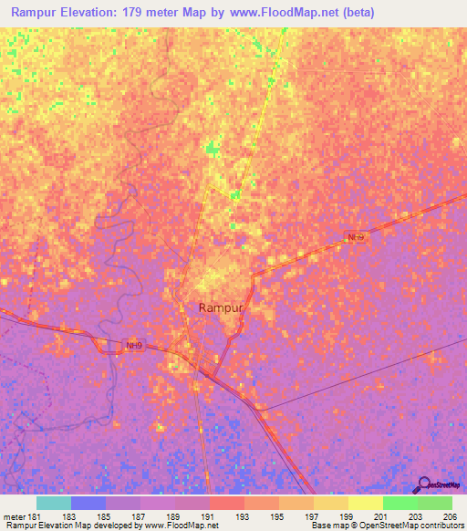 Rampur,India Elevation Map