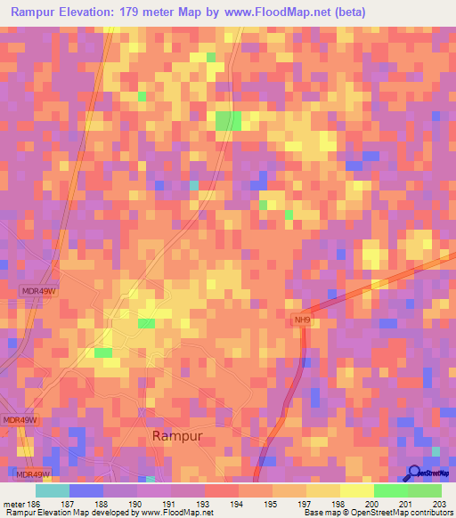 Rampur,India Elevation Map