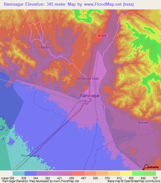 Ramnagar,India Elevation Map