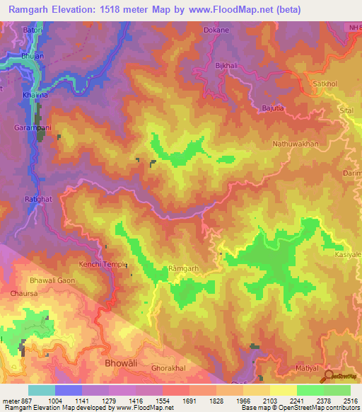 Ramgarh,India Elevation Map
