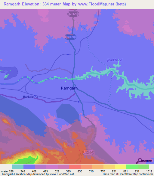 Ramgarh,India Elevation Map