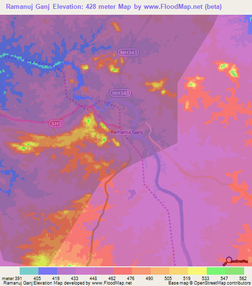 Ramanuj Ganj,India Elevation Map