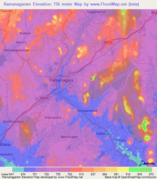 Ramanagaram,India Elevation Map