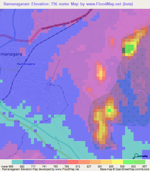 Ramanagaram,India Elevation Map
