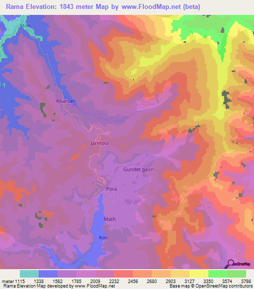 Rama,India Elevation Map