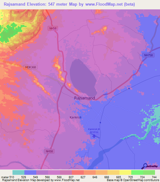 Rajsamand,India Elevation Map