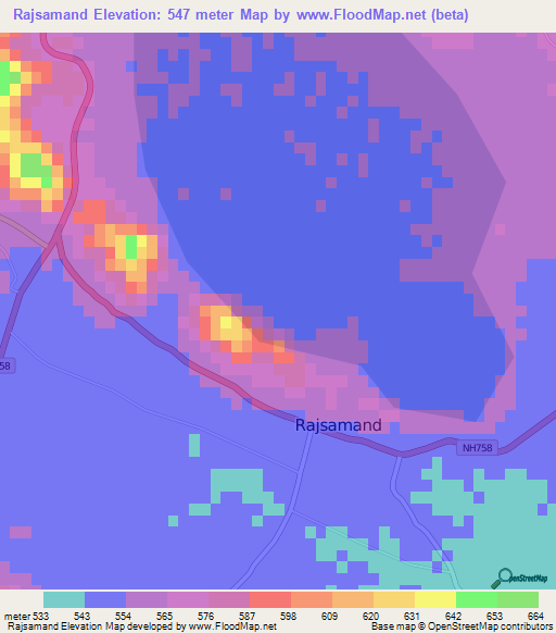 Rajsamand,India Elevation Map