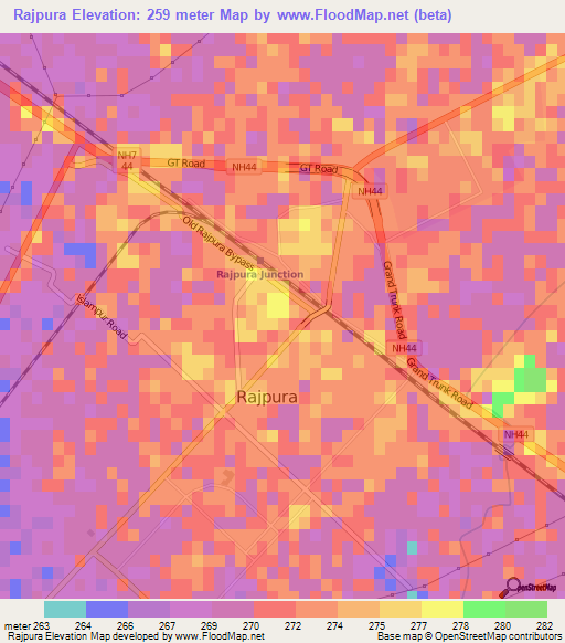 Rajpura,India Elevation Map