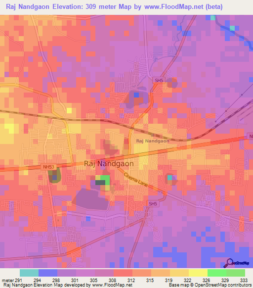 Raj Nandgaon,India Elevation Map