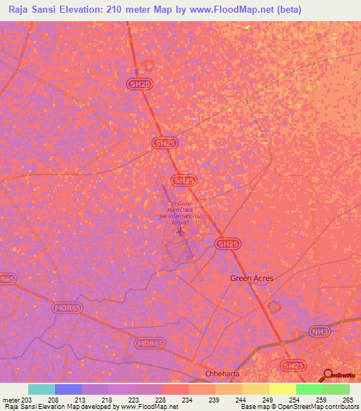 Raja Sansi,India Elevation Map