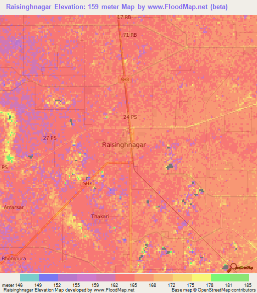 Raisinghnagar,India Elevation Map