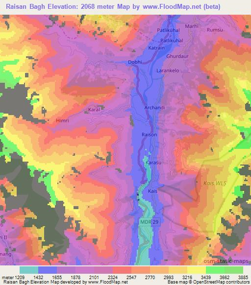 Raisan Bagh,India Elevation Map