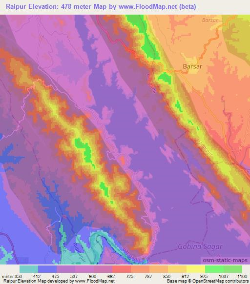 Raipur,India Elevation Map