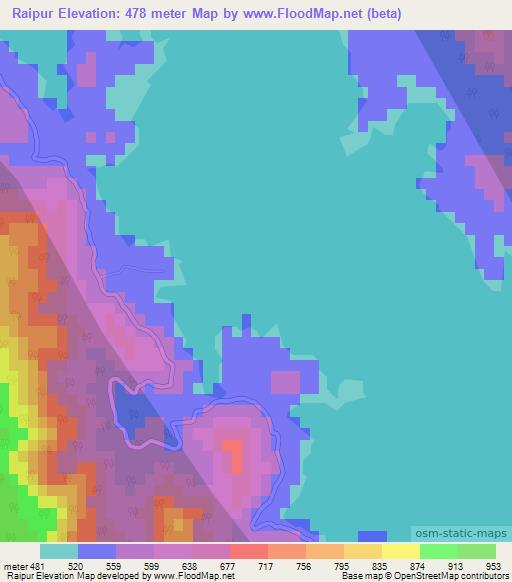 Raipur,India Elevation Map