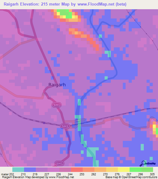 Raigarh,India Elevation Map