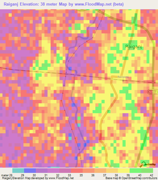 Raiganj,India Elevation Map