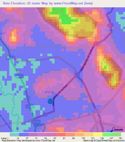 Raia,India Elevation Map